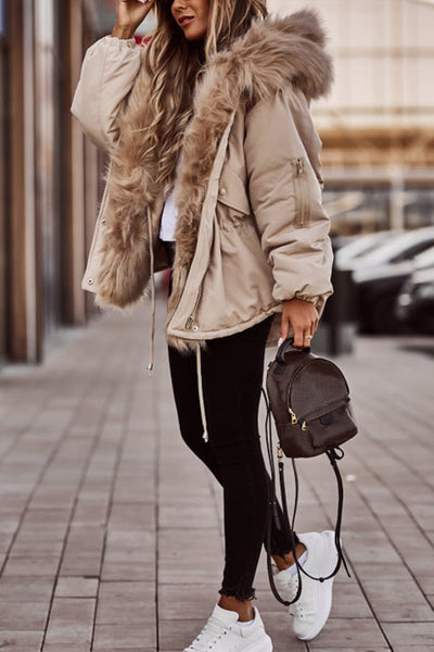 Women's Parka Jacket | Hooded | Drawstring | Fur Lined Jacket | Ladies Winter Jacket-Grace Aura