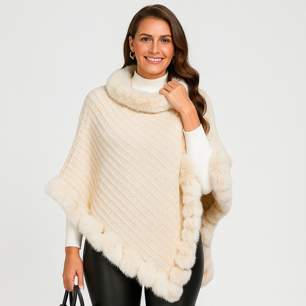 Women's Poncho | Faux Fur | Winter | Fur Trimmed Poncho | Cape-Grace Aura