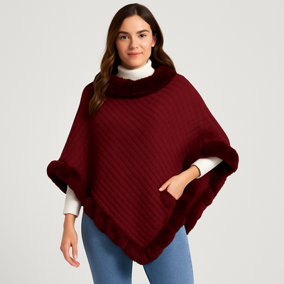 Women's Poncho | Faux Fur | Winter | Fur Trimmed Poncho | Cape-Grace Aura