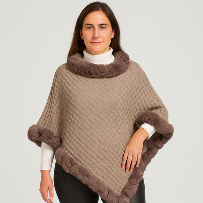 Women's Poncho | Faux Fur | Winter | Fur Trimmed Poncho | Cape-Grace Aura