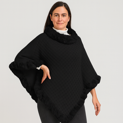 Women's Poncho | Faux Fur | Winter | Fur Trimmed Poncho | Cape-Grace Aura