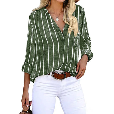Women's Shirt - Button-Up - Loose Fit - Striped Shirt - Linen Blouse-Grace Aura