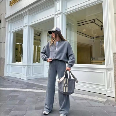 Women's Tracksuit - Zip-Up Sweatshirt and Wide Leg Joggers Two-Piece Set-Grace Aura