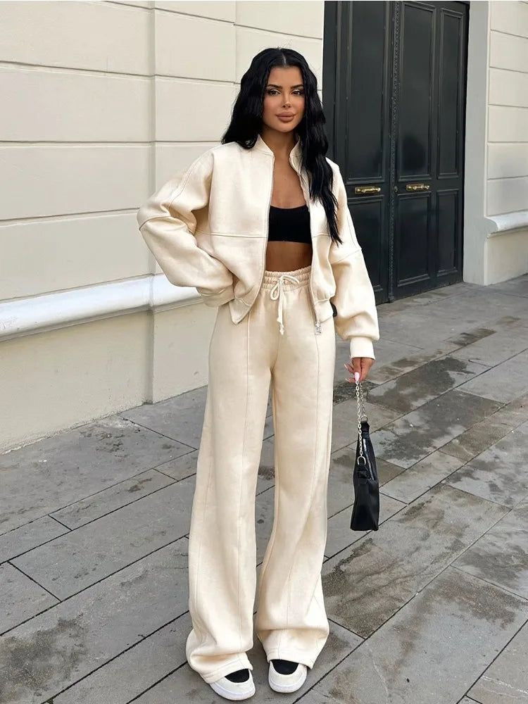 Women's Tracksuit - Zip-Up Sweatshirt and Wide Leg Joggers Two-Piece Set-Grace Aura
