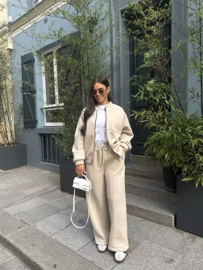 Women's Tracksuit - Zip-Up Sweatshirt and Wide Leg Joggers Two-Piece Set-Grace Aura