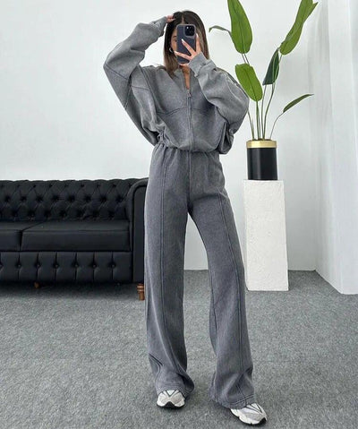 Women's Tracksuit - Zip-Up Sweatshirt and Wide Leg Joggers Two-Piece Set-Grace Aura