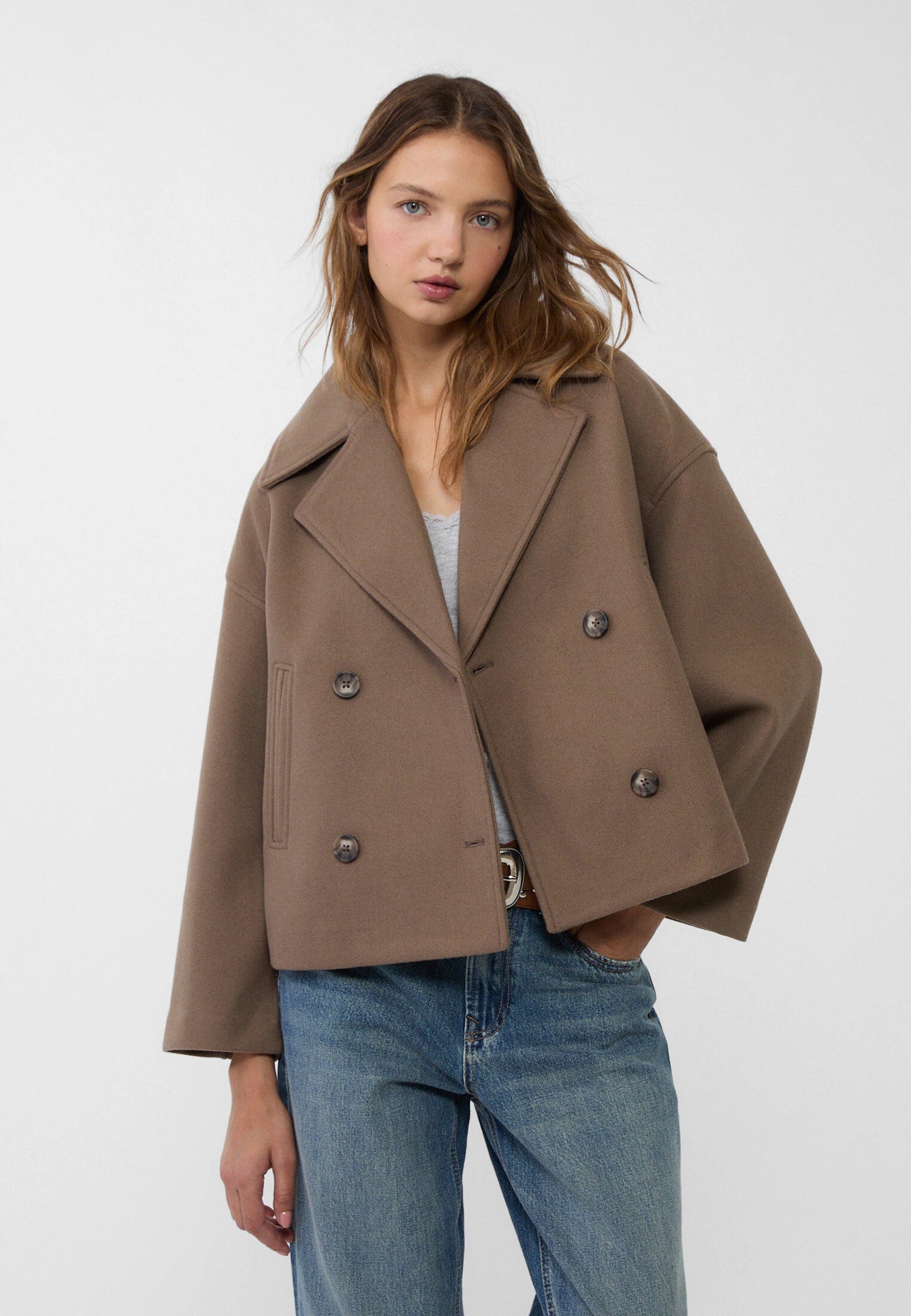 Wool Blend Jacket - Oversized - Double Breasted - Short Wool Jacket - Women's Wool Coat-Grace Aura