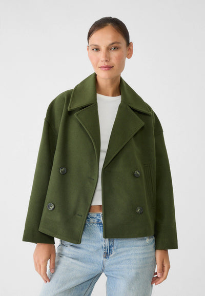 Wool Blend Jacket - Oversized - Double Breasted - Short Wool Jacket - Women's Wool Coat-Grace Aura