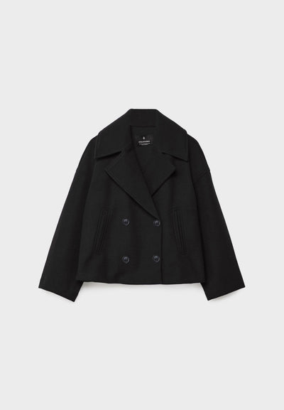 Wool Blend Jacket - Oversized - Double Breasted - Short Wool Jacket - Women's Wool Coat-Grace Aura
