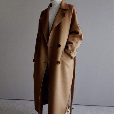 Wool Coat - Double Breasted - Belt - Woolen Jacket - Wool Overcoat Women's-Grace Aura