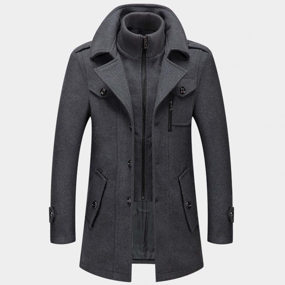 Wool Coat - Men's Mid Length Zip-Up Wool Jacket for Winter-Grace Aura