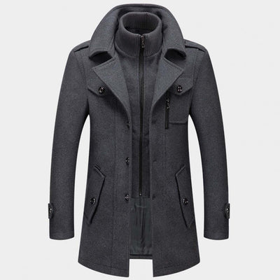 Wool Coat - Men's Mid Length Zip-Up Wool Jacket for Winter-Grace Aura