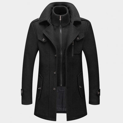 Wool Coat - Men's Mid Length Zip-Up Wool Jacket for Winter-Grace Aura