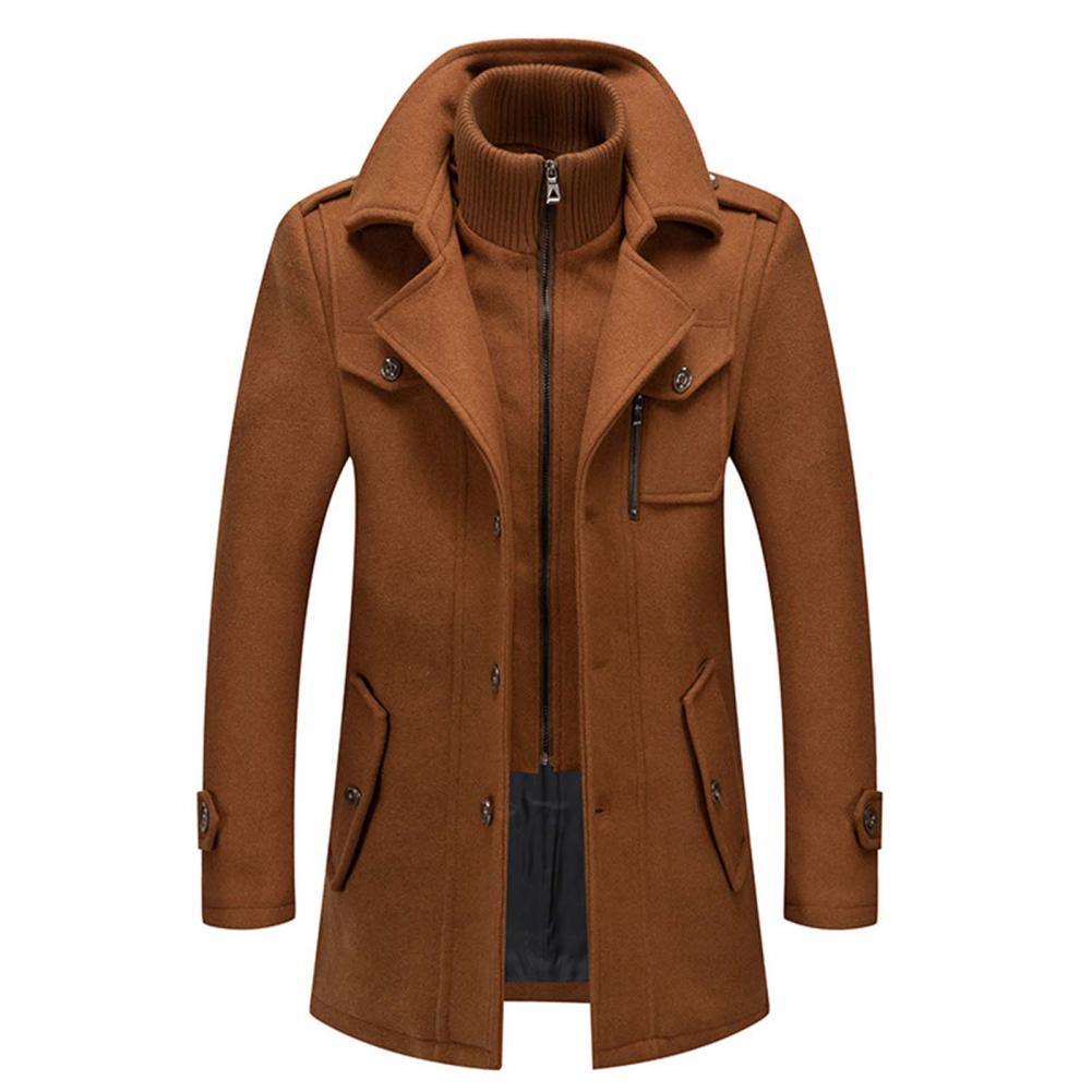 Wool Coat - Men's Mid Length Zip-Up Wool Jacket for Winter-Grace Aura