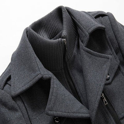 Wool Coat - Men's Mid Length Zip-Up Wool Jacket for Winter-Grace Aura