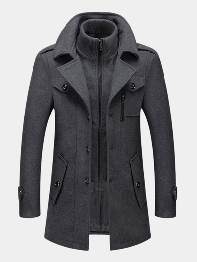 Wool Coat - Men's Mid Length Zip-Up Wool Jacket for Winter-Grace Aura