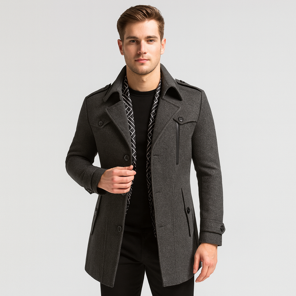Wool Coat - Men's Short Single Breasted Woolen Coat for Winter-Grace Aura