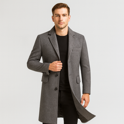 Wool Coat | Mid Lenght | Single Breasted | Winter Trench Coat | Men's Winter Jacket-Grace Aura