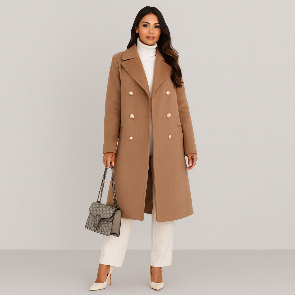 Wool Coat - Women's Long Double Breasted Winter Trench Coat-Grace Aura