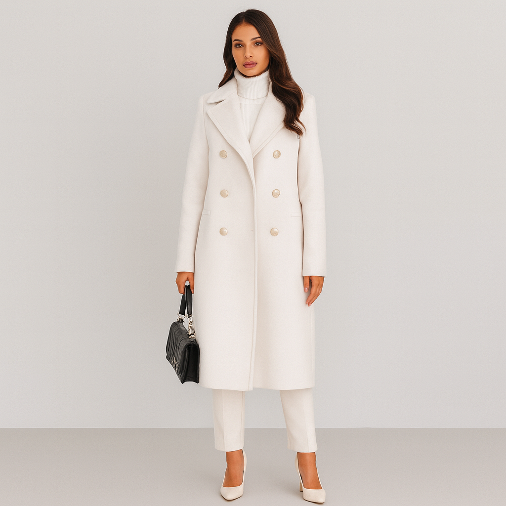 Wool Coat - Women's Long Double Breasted Winter Trench Coat-Grace Aura