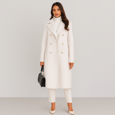 Wool Coat - Women's Long Double Breasted Winter Trench Coat-Grace Aura