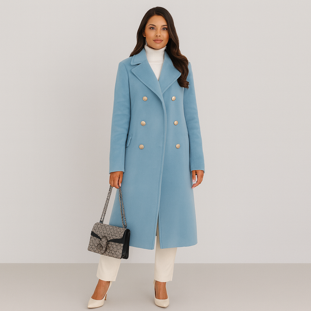 Wool Coat - Women's Long Double Breasted Winter Trench Coat-Grace Aura