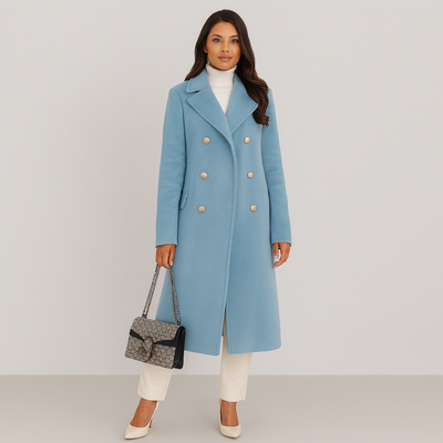 Wool Coat - Women's Long Double Breasted Winter Trench Coat-Grace Aura