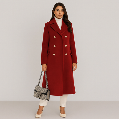 Wool Coat - Women's Long Double Breasted Winter Trench Coat-Grace Aura