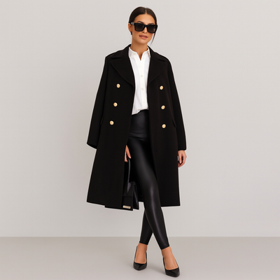 Wool Coat - Women's Long Double Breasted Winter Trench Coat-Grace Aura