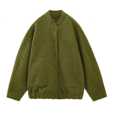 Wool Jacket - Button-Up - Short - Oversized Jacket - Winter Jacket Women-Grace Aura