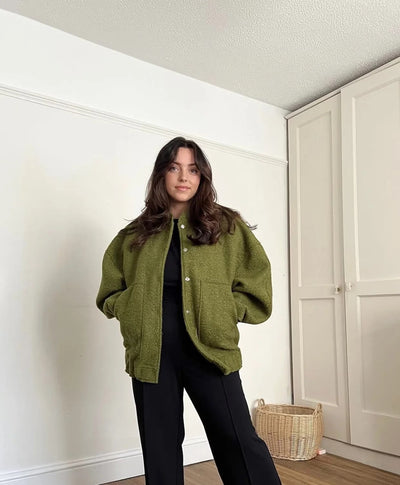 Wool Jacket - Button-Up - Short - Oversized Jacket - Winter Jacket Women-Grace Aura
