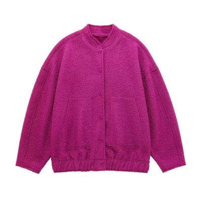 Wool Jacket - Button-Up - Short - Oversized Jacket - Winter Jacket Women-Grace Aura
