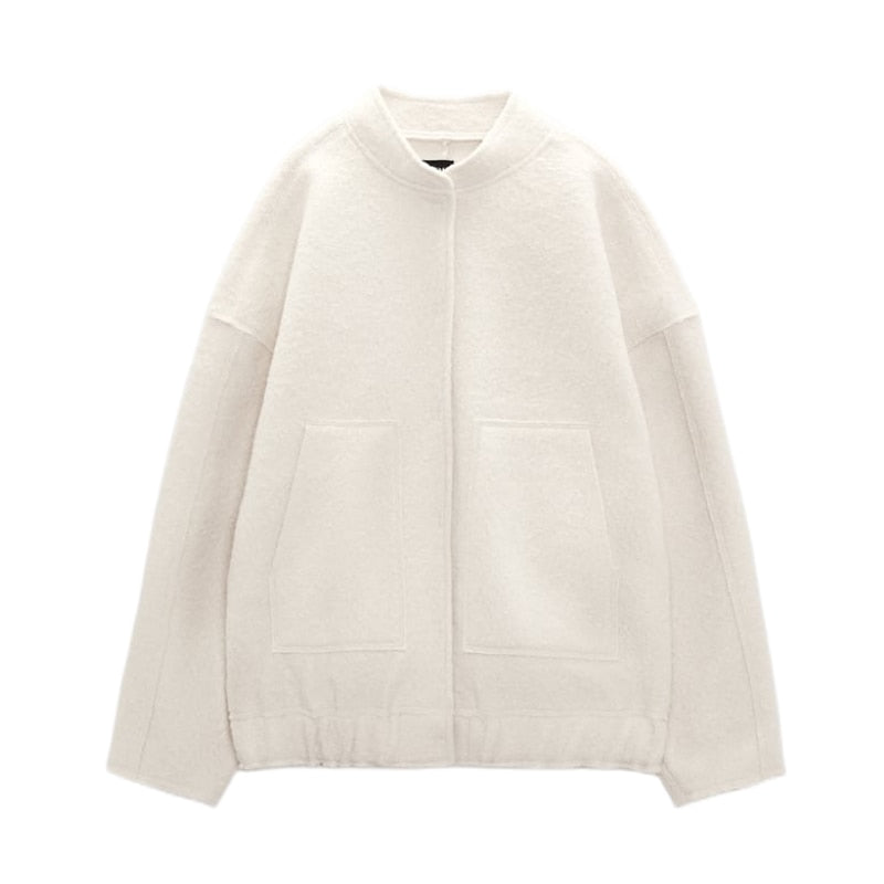 Wool Jacket - Button-Up - Short - Oversized Jacket - Winter Jacket Women-Grace Aura