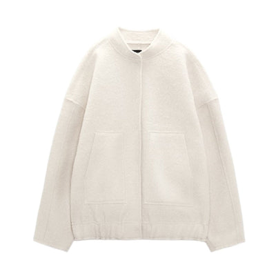 Wool Jacket - Button-Up - Short - Oversized Jacket - Winter Jacket Women-Grace Aura