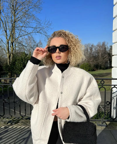 Wool Jacket - Button-Up - Short - Oversized Jacket - Winter Jacket Women-Grace Aura