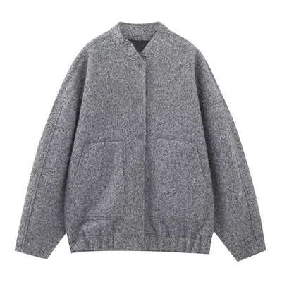 Wool Jacket - Button-Up - Short - Oversized Jacket - Winter Jacket Women-Grace Aura