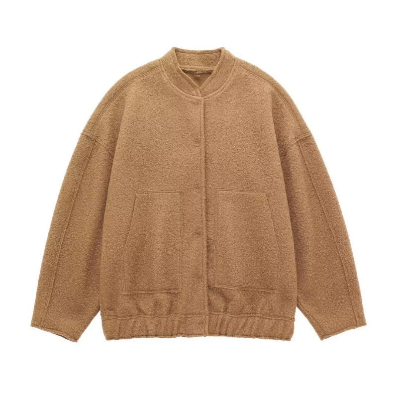 Wool Jacket - Button-Up - Short - Oversized Jacket - Winter Jacket Women-Grace Aura