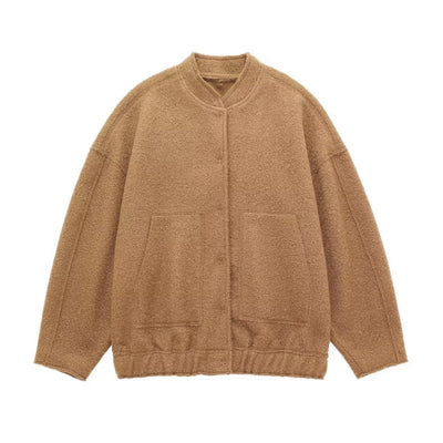 Wool Jacket - Button-Up - Short - Oversized Jacket - Winter Jacket Women-Grace Aura