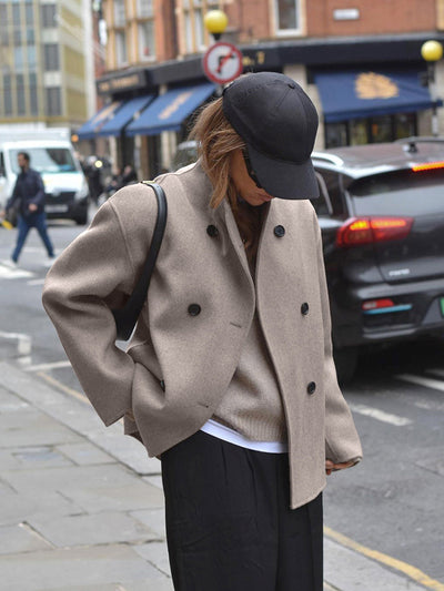 Wool Jacket | Double Breasted | Oversized | Short Wool Trench | Women's Jacket-Grace Aura