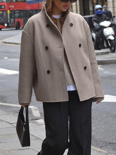 Wool Jacket | Double Breasted | Oversized | Short Wool Trench | Women's Jacket-Grace Aura