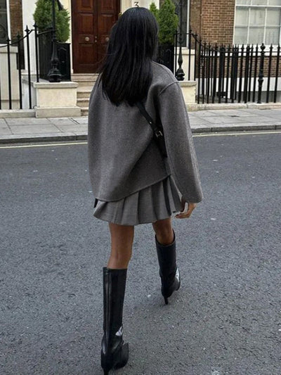 Wool Jacket | Double Breasted | Oversized | Short Wool Trench | Women's Jacket-Grace Aura