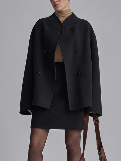 Wool Jacket | Double Breasted | Oversized | Short Wool Trench | Women's Jacket-Grace Aura