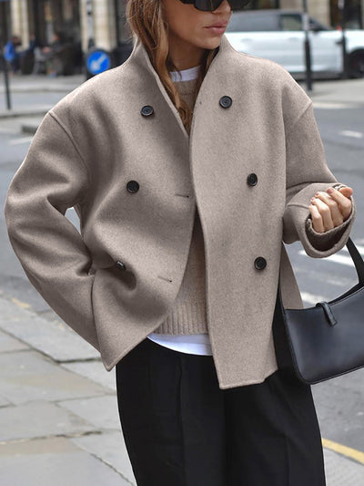 Wool Jacket | Double Breasted | Oversized | Short Wool Trench | Women's Jacket-Grace Aura