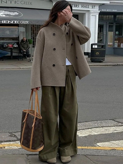 Wool Jacket - Oversized - Double Breasted - Short Wool Jacket - Women's Coat-Grace Aura