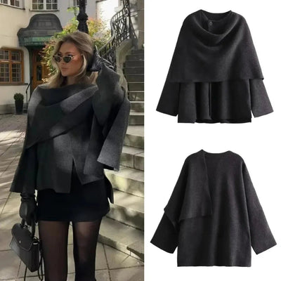 Wool Jacket - Short - Autumn - Jacket with Scarf - Women's Jackets-Grace Aura