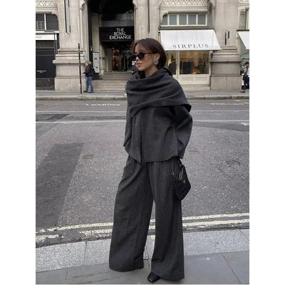 Wool Jacket - Short - Autumn - Jacket with Scarf - Women's Jackets-Grace Aura