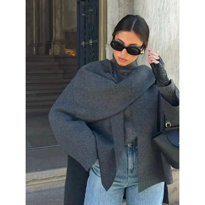 Wool Jacket - Short - Autumn - Jacket with Scarf - Women's Jackets-Grace Aura