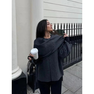 Wool Jacket - Short - Autumn - Jacket with Scarf - Women's Jackets-Grace Aura