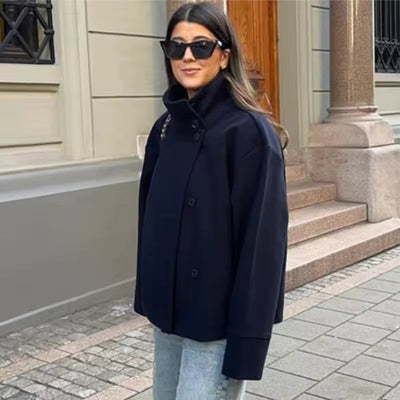 Wool Jacket - Women's Double Breasted Short Wool Coat-Grace Aura