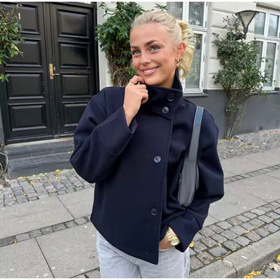 Wool Jacket - Women's Double Breasted Short Wool Coat-Grace Aura